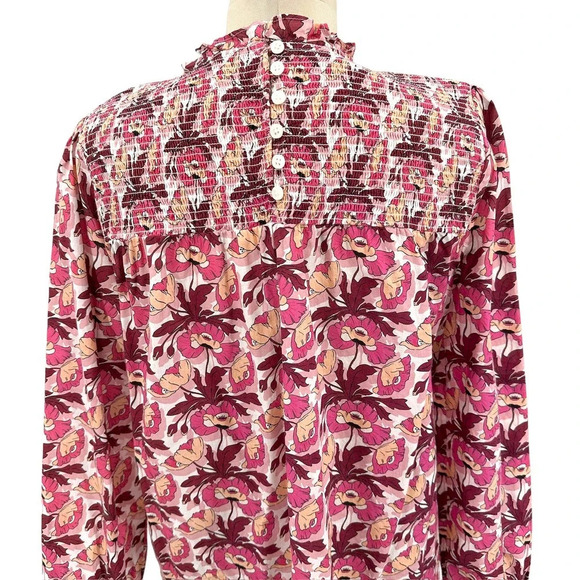 J. Crew‎ Smocked Button-Back top Liberty Butterfield Poppy Organic Cotton Small - Picture 9 of 13